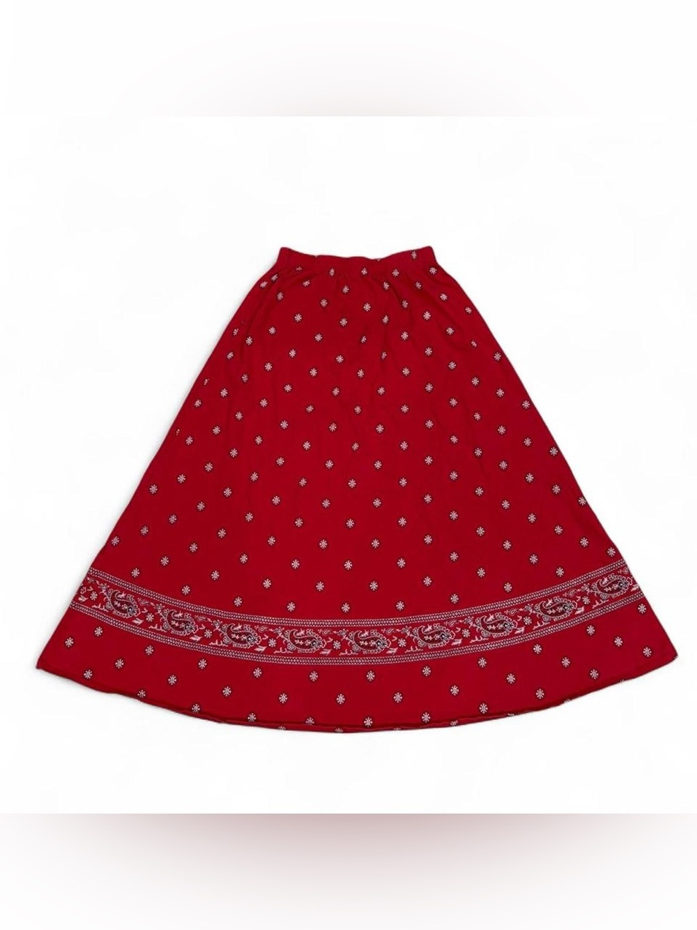 90’s vintage Ann Taylor cotton jersey red midi skirt with elastic waistband